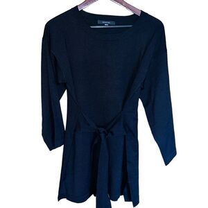 August Silk long sleeved black tunic sweater with belt size medium
